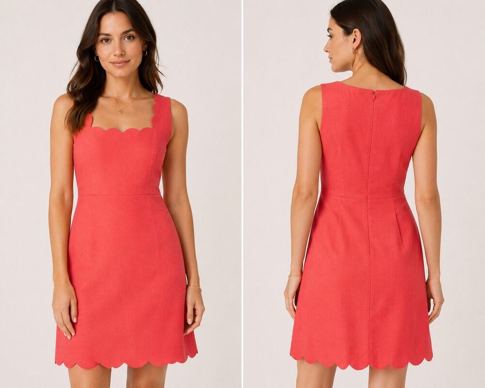 J.Crew Scalloped Sheath Dress Coral Pink Cotton Sleeveless Size 6